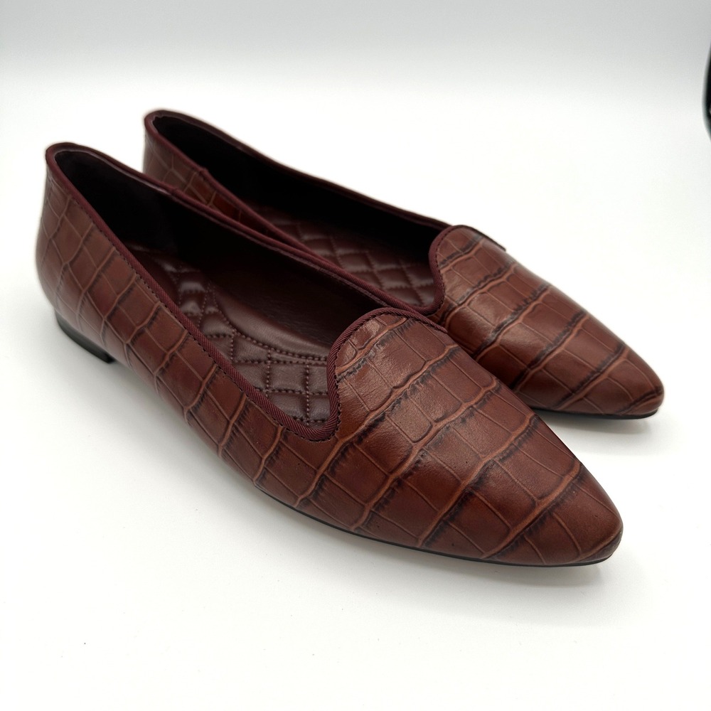Birdies Womens Flats Loafers Croc Embossed Sz 6 Dark Academia Luxury Preppy Chic
